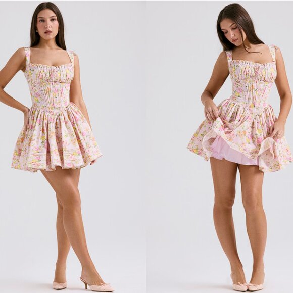 House of CB 'Natassia' Pink Meadow Print Cotton Mini Dress NWOT - Picture 3 of 9